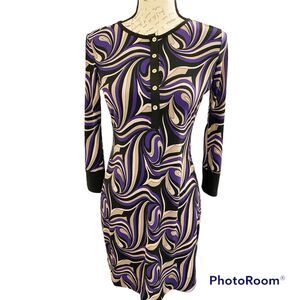 Ali Ro Womens Half Sleeve Gold Button Patterned Mini Dress Purple Size 0.